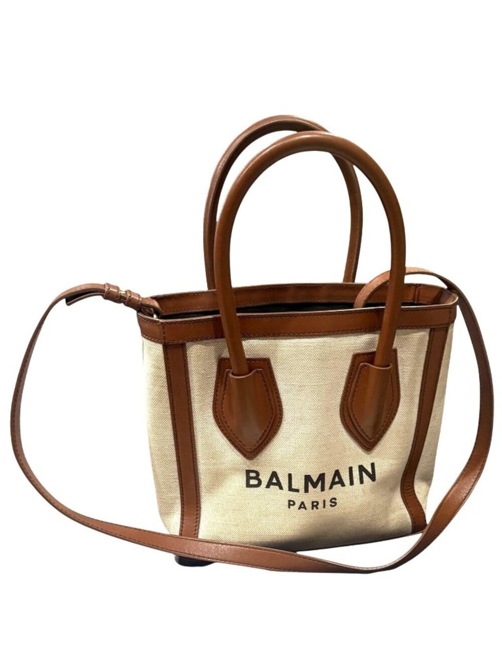 Balmain B-Army Tote in Naturel With Brown Leather Trim